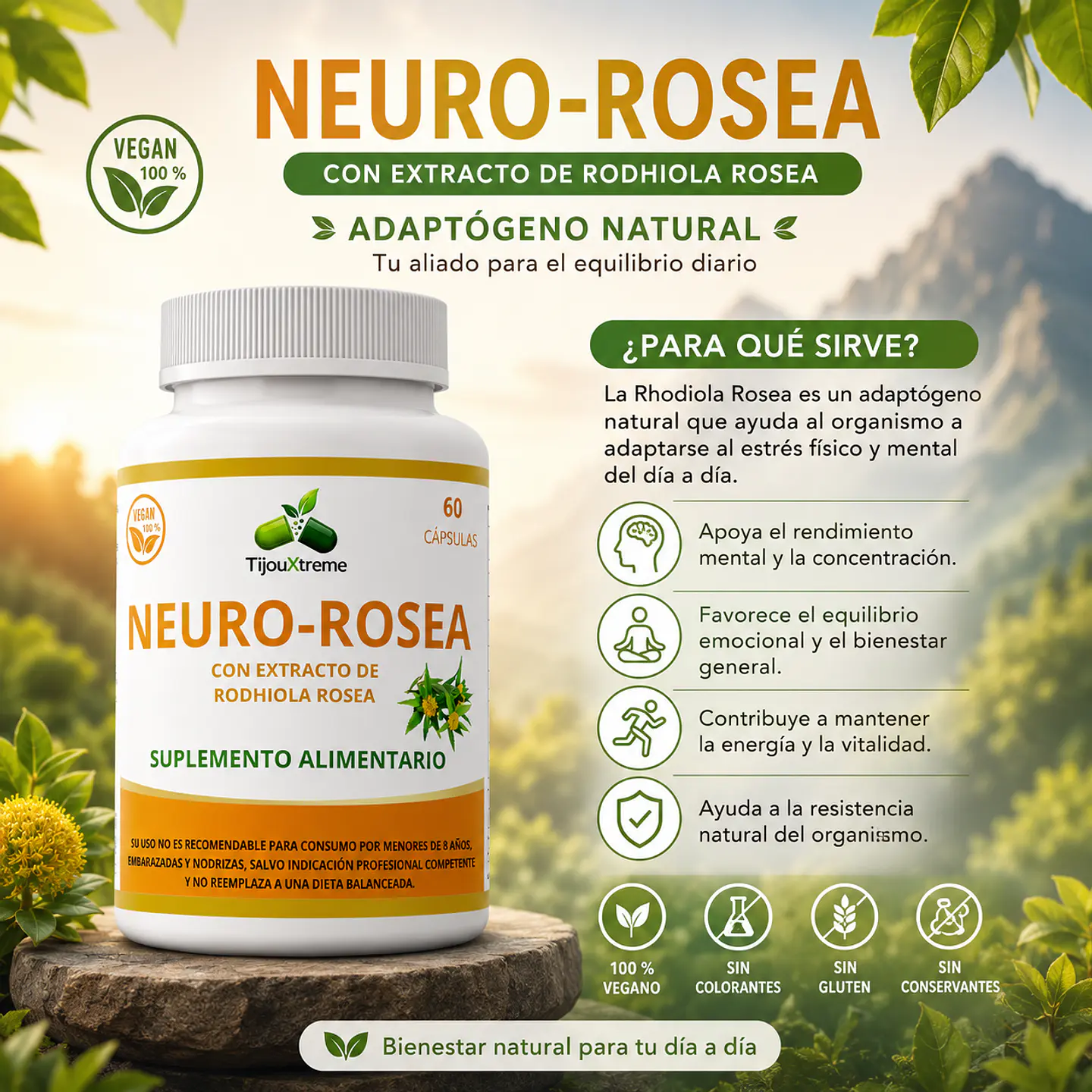 Rhodiola Rosea | Suplemento Alimenticio Adaptógeno | 60 Cápsulas | 400MG 4
