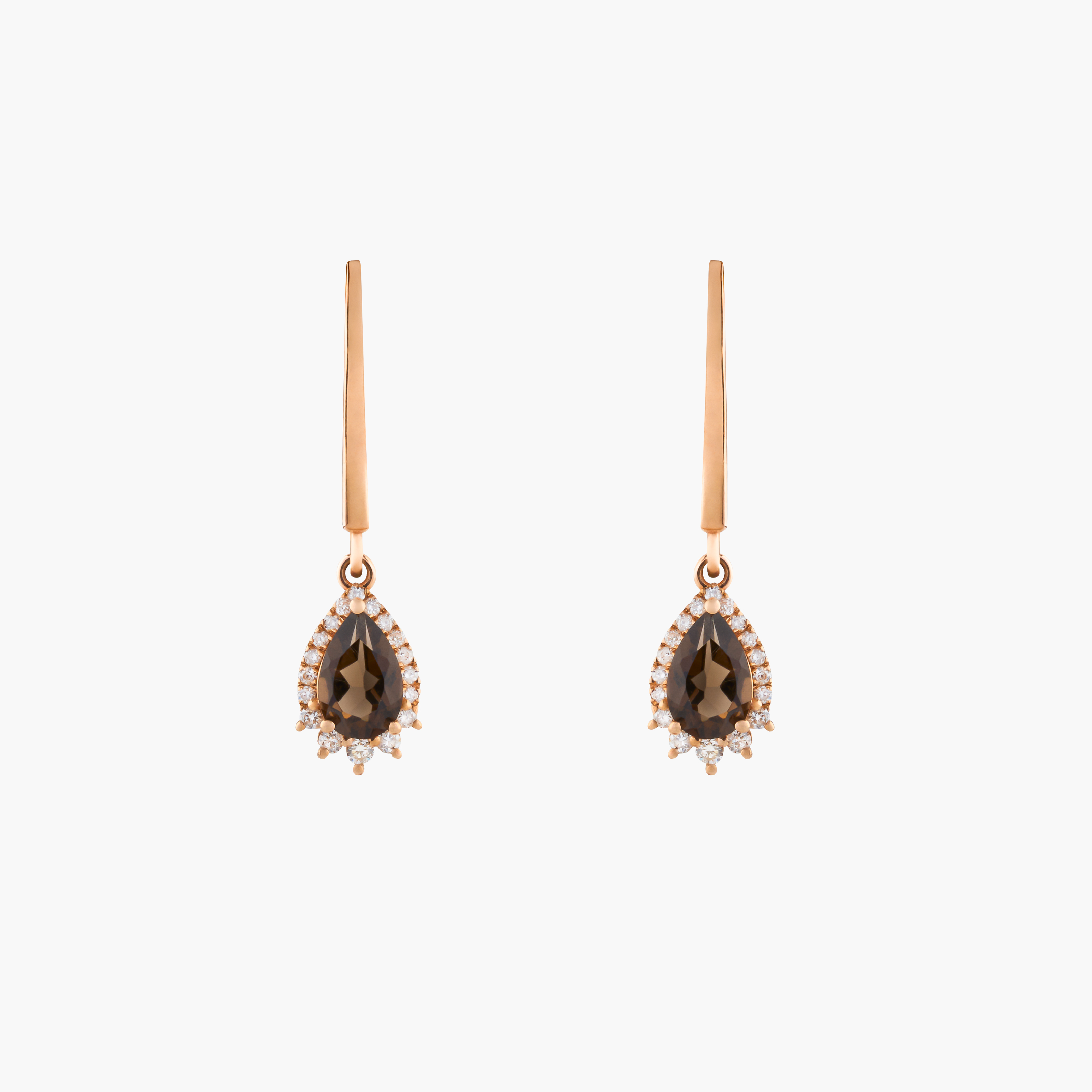 Pendientes Gota Cuarzo Ahumado Con Diamantes 1