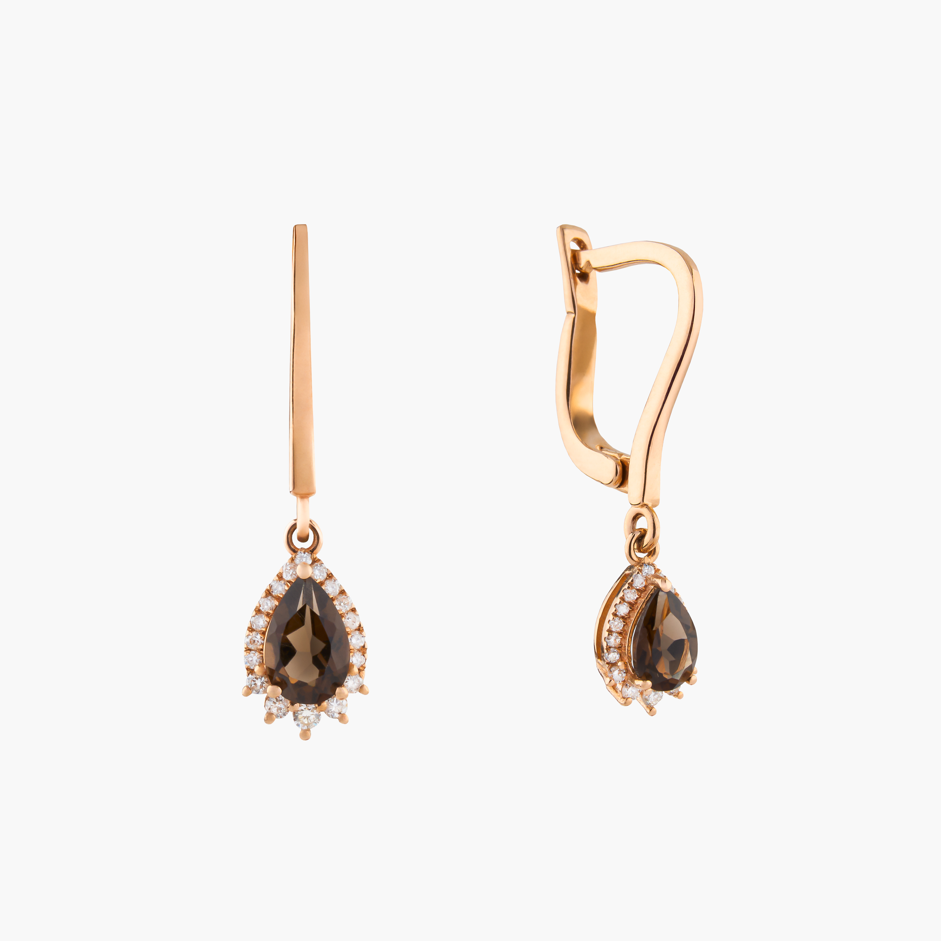 Pendientes Gota Cuarzo Ahumado Con Diamantes 2
