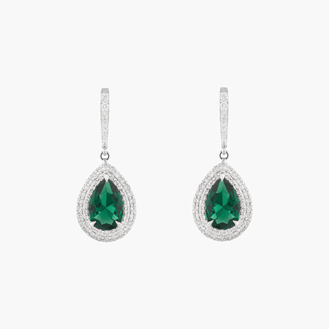 Pendientes Gotas Verde Intenso Con  Diamantes