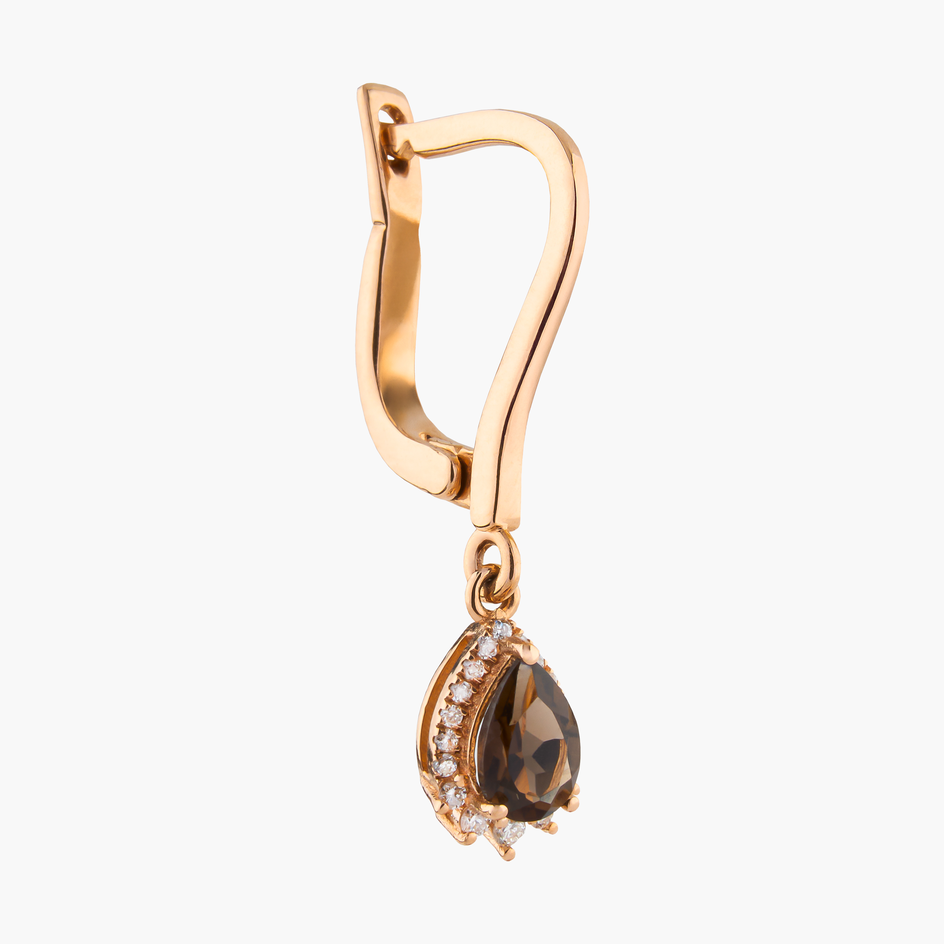 Pendientes Gota Cuarzo Ahumado Con Diamantes 3