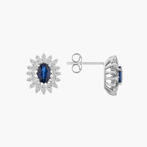 Aros en Zafiros Con Racimo Diamantes