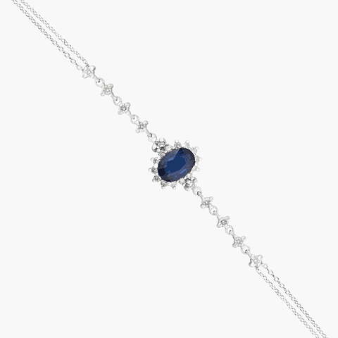 Pulsera Con Diamantes  Y Zafiro Central