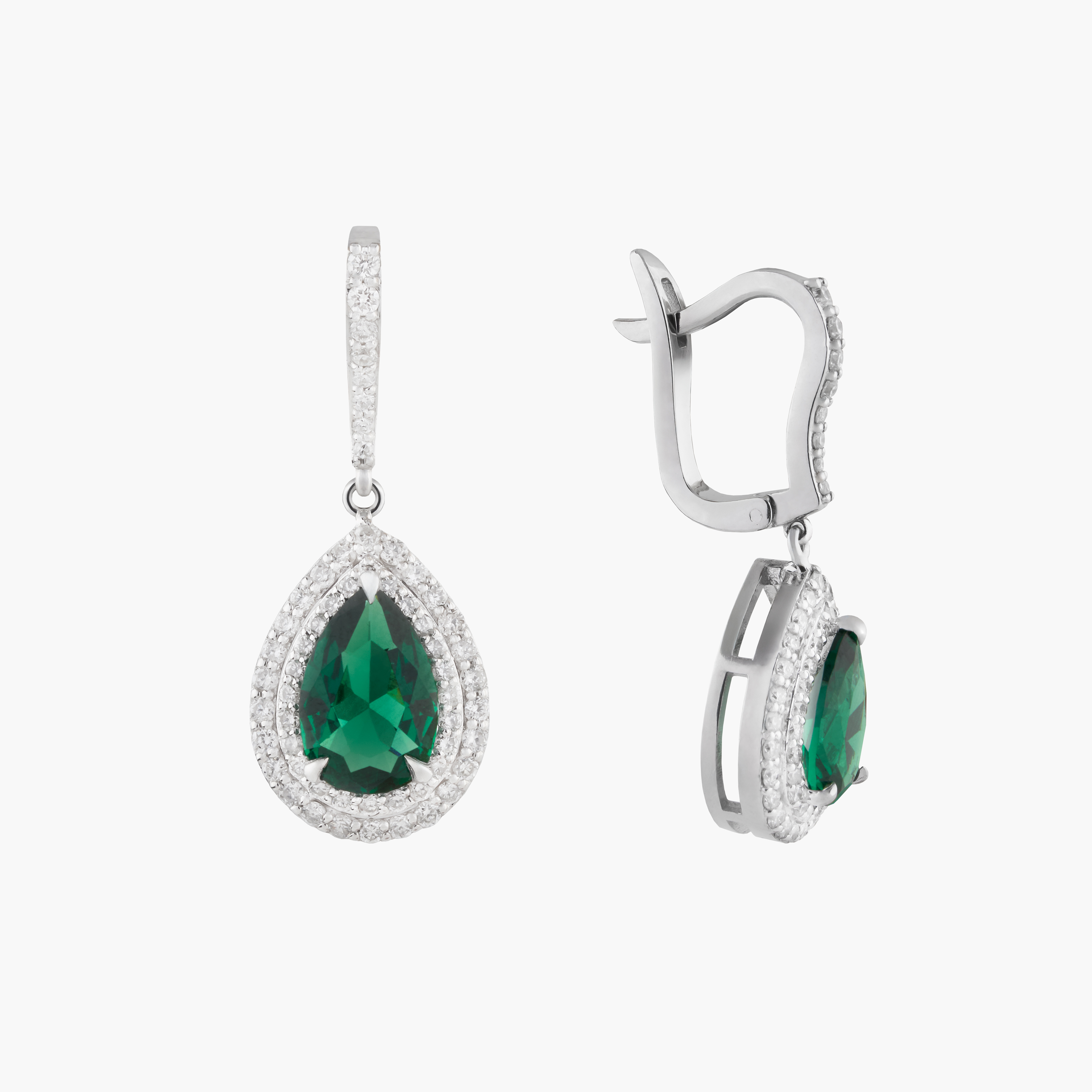 Pendientes Gotas Verde Intenso Con  Diamantes 2