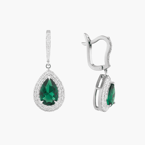 Pendientes Gotas Verde Intenso Con  Diamantes