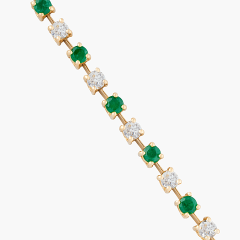 Pulsera Tenis Diamantes Intercalados Con Esmeraldas