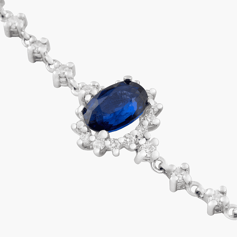 Pulsera Con Diamantes  Y Zafiro Central
