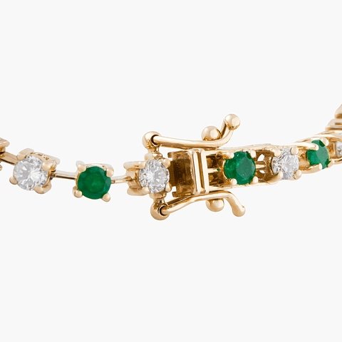 Pulsera Tenis Diamantes Intercalados Con Esmeraldas