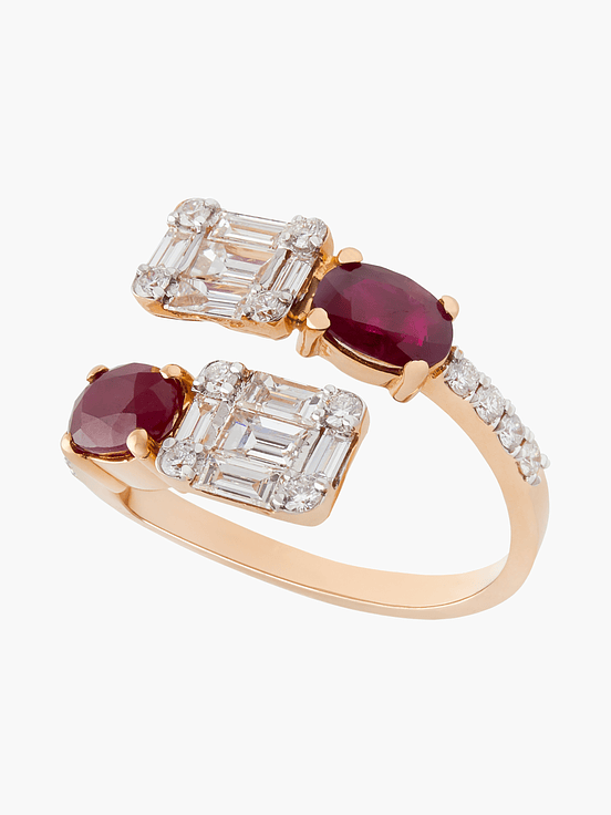Anillo Diamantes Baguette Y Rubíes 1
