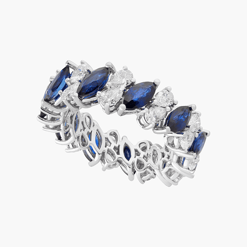Anillo Eternidad En Diamantes Con Zafiros
