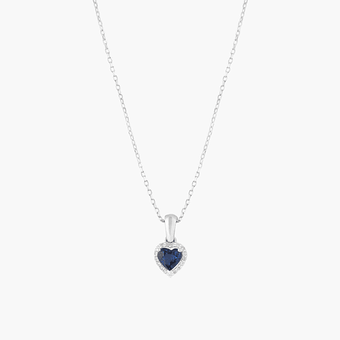 Colgante Zafiro Corazon Con Diamantes