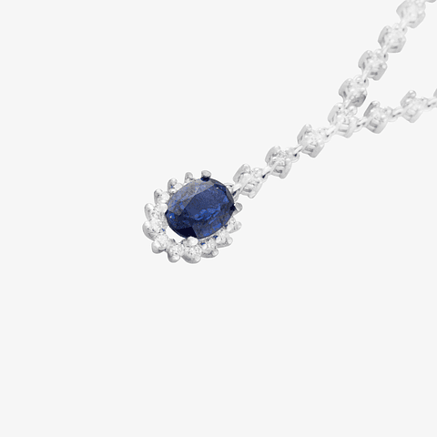 Colgante En Forma V Con  Diamantes Y Zafiro