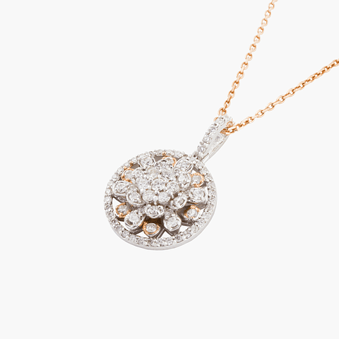 Colgante  Racimo  Diamantes En Oro Blanco- Rosa