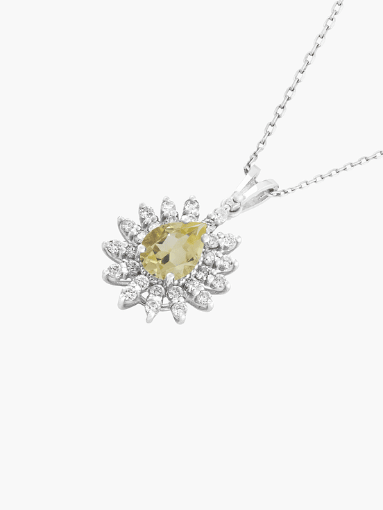 Collar Cuarzo Limón Con Diamantes 2