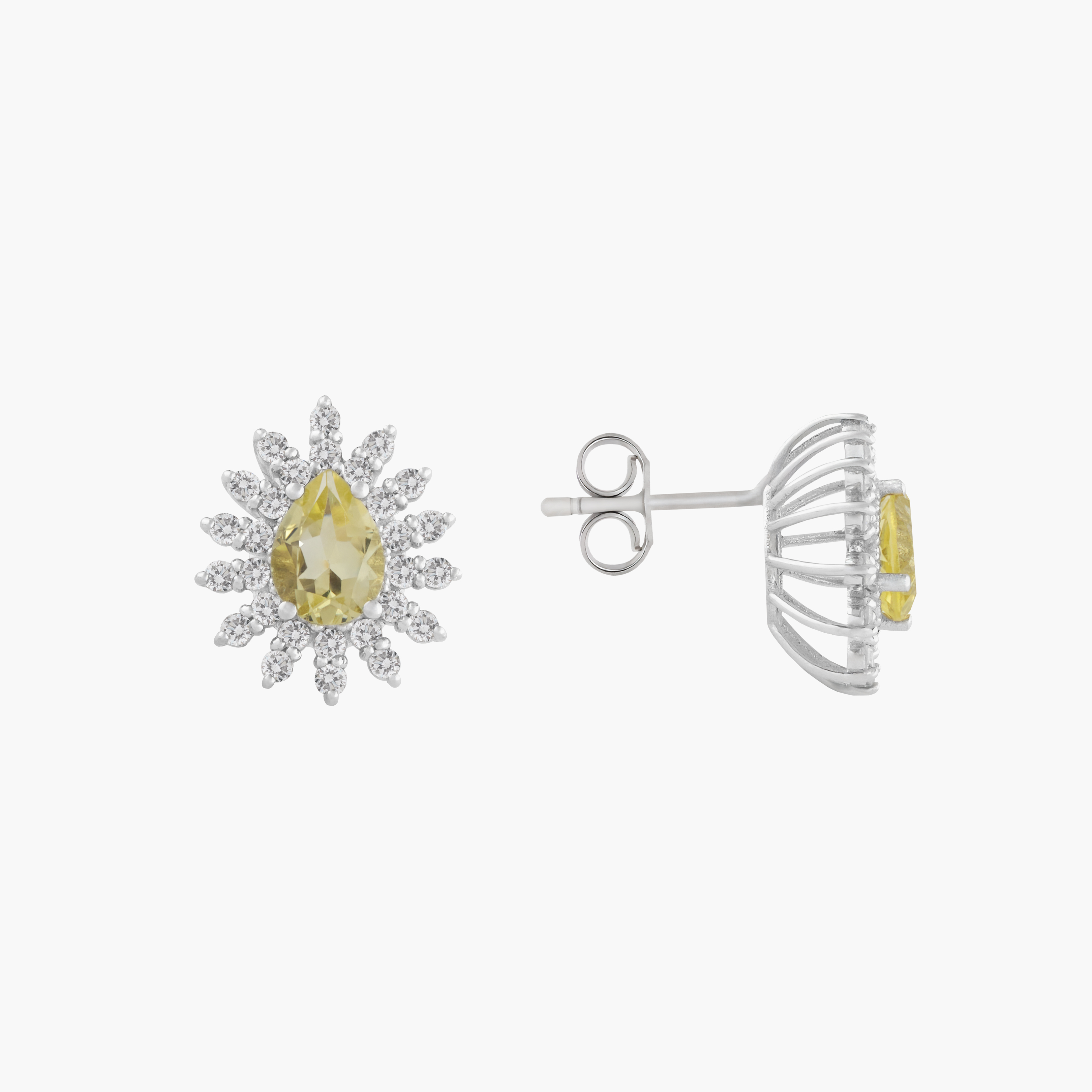 Aros Cuarzo Limón Con Diamantes 2