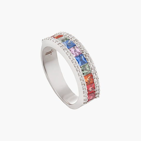 Anillo Arcoiris Zafiros Con Diamantes