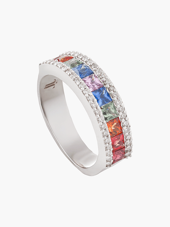 Anillo Arcoiris Zafiros Con Diamantes 1