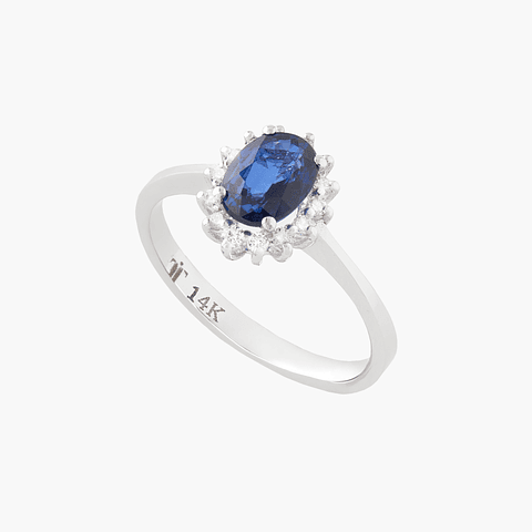 Arnillo Zafiro Con Halo En Diamantes