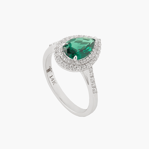 Anillo Verde Intenso Con  Diamantes