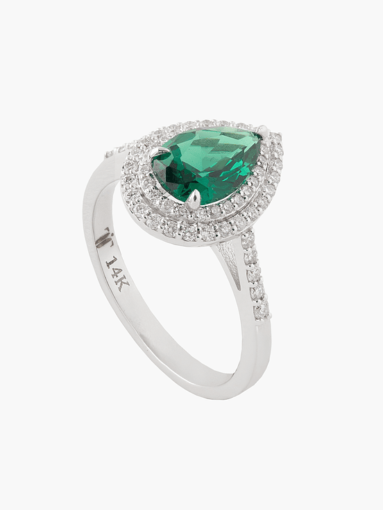 Anillo Verde Intenso Con  Diamantes 1