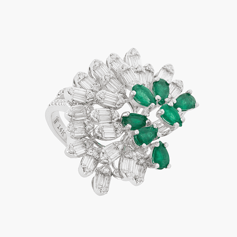 Anillo Diamantes Con Esmeraldas