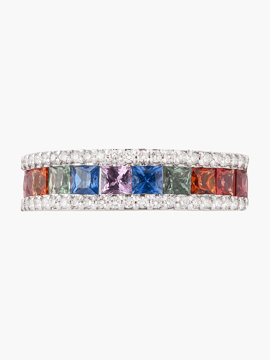Anillo Arcoiris Zafiros Con Diamantes 3