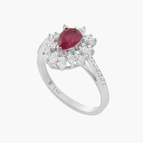 Anillo Rubí Con Racimo Diamantes