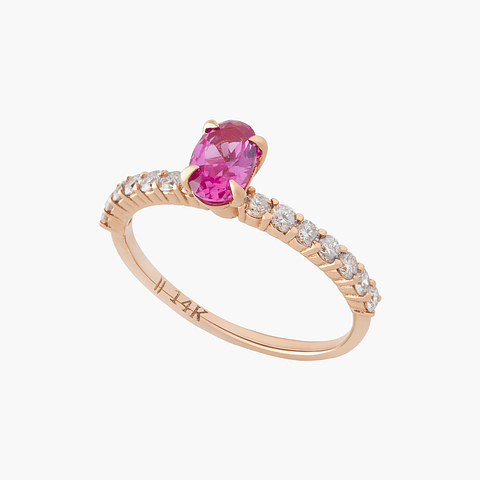 Anillo  Rosa Ovalado Con  Diamantes