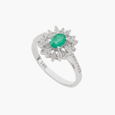 Anillo Esmeralda Con Racimo Diamantes