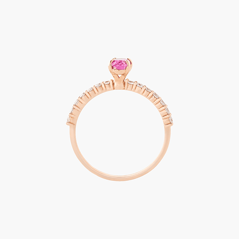 Anillo  Rosa Ovalado Con  Diamantes