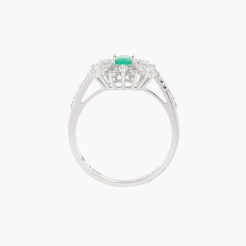 Anillo Esmeralda Con Racimo Diamantes