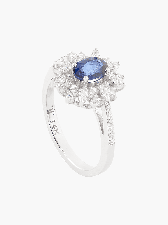 Anillo Zafiro Con Racimo Diamantes 1