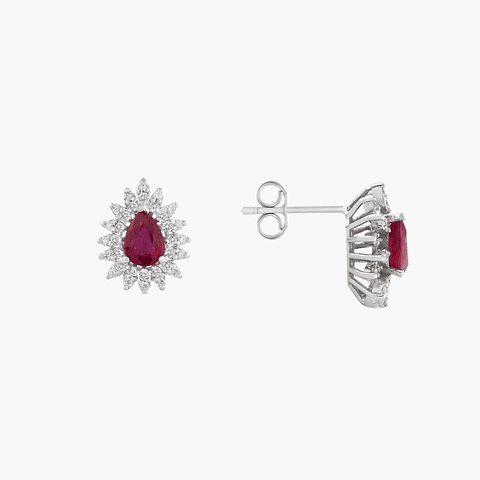 Aros Rubíes Con Racimo Diamantes