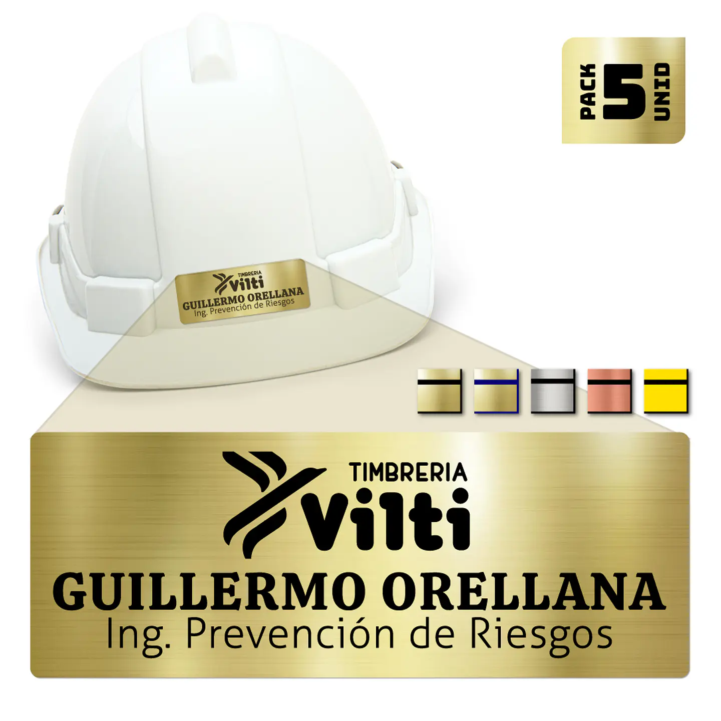 Pack 5 Placa Identificación Casco Full Personalizable Vilti® 1