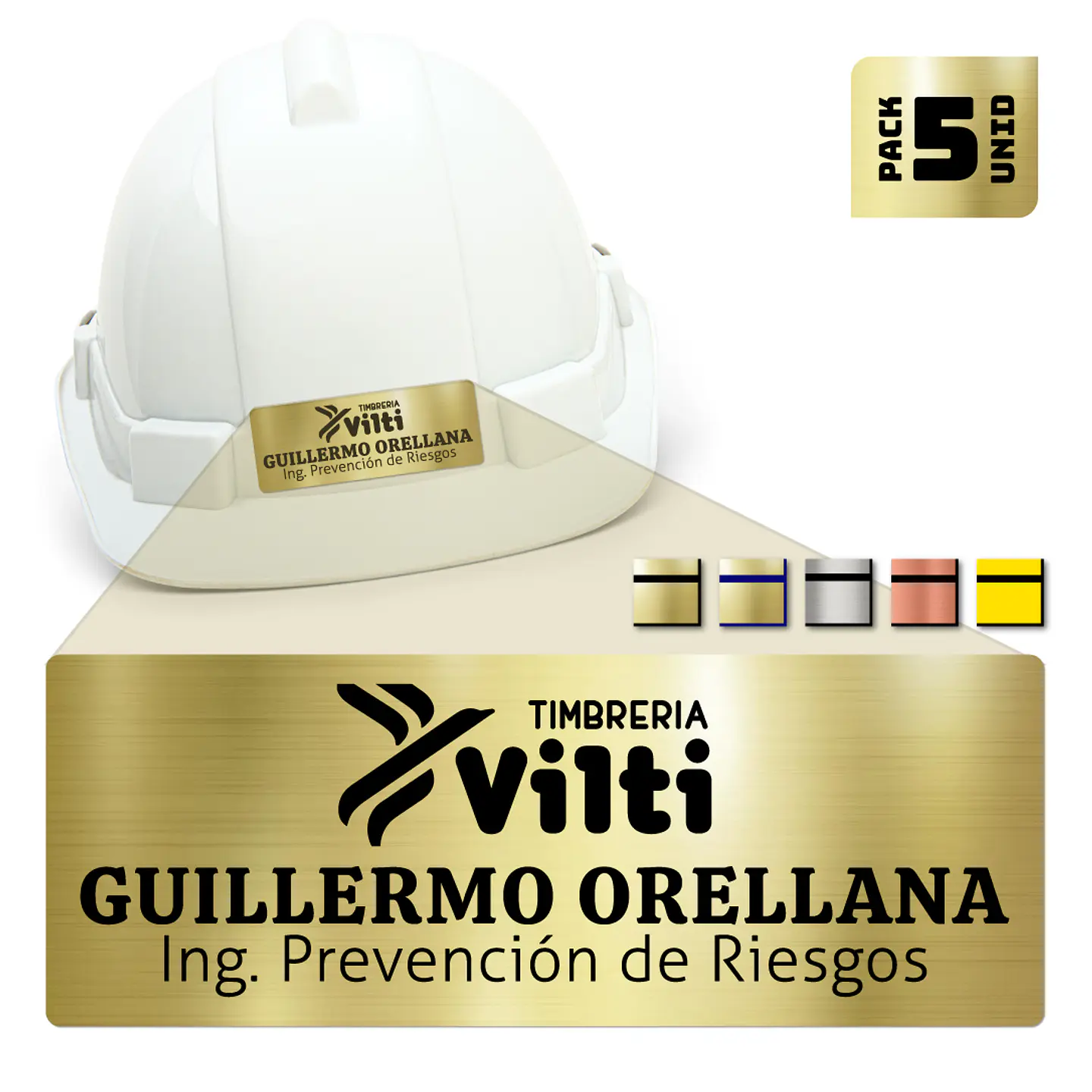 Pack 5 Placa Identificación Casco Full Personalizable Vilti® 8