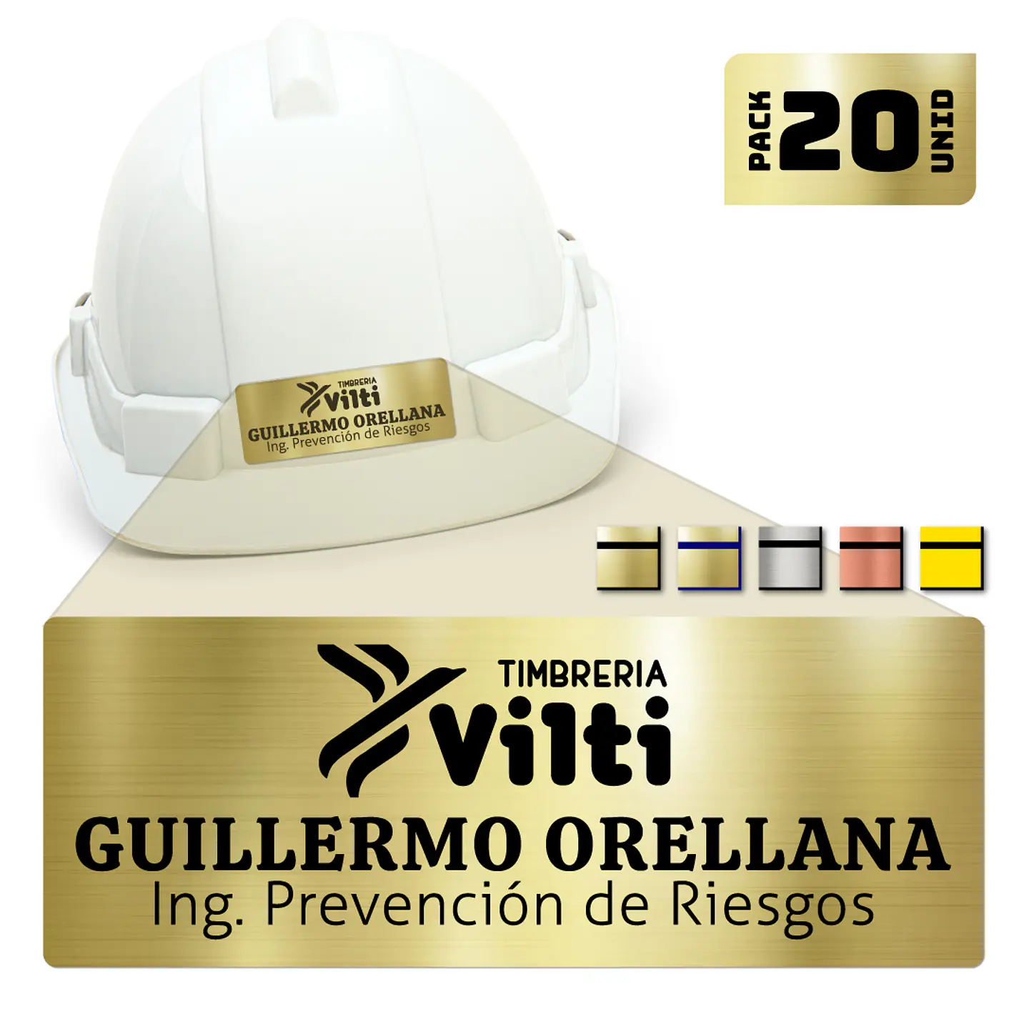 Pack 20 Placa Identificación Casco Full Personalizable Vilti® 8