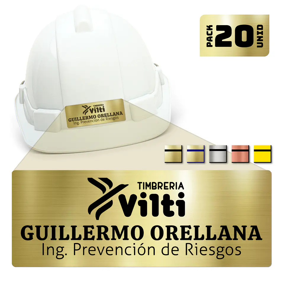 Pack 20 Placa Identificación Casco Full Personalizable Vilti® 8
