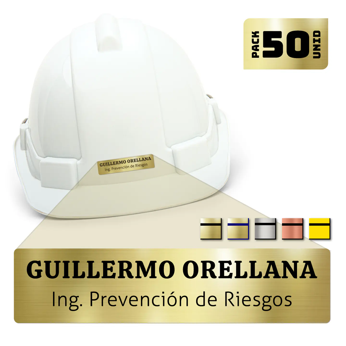 Pack 50 Placa Identificación Casco Simple XS, 6x2cm Vilti® 1