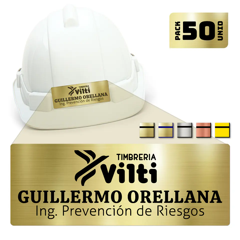 Pack 50 Placa Identificación Casco Full Personalizable Vilti® 14