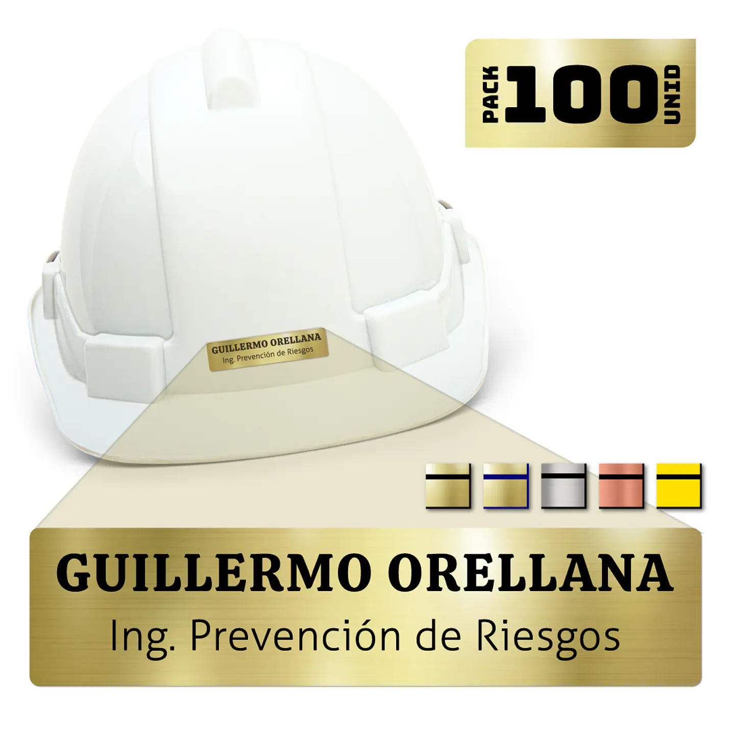 Pack 100 Placa Identificación Casco Simple XS, 6x2cm Vilti® 1