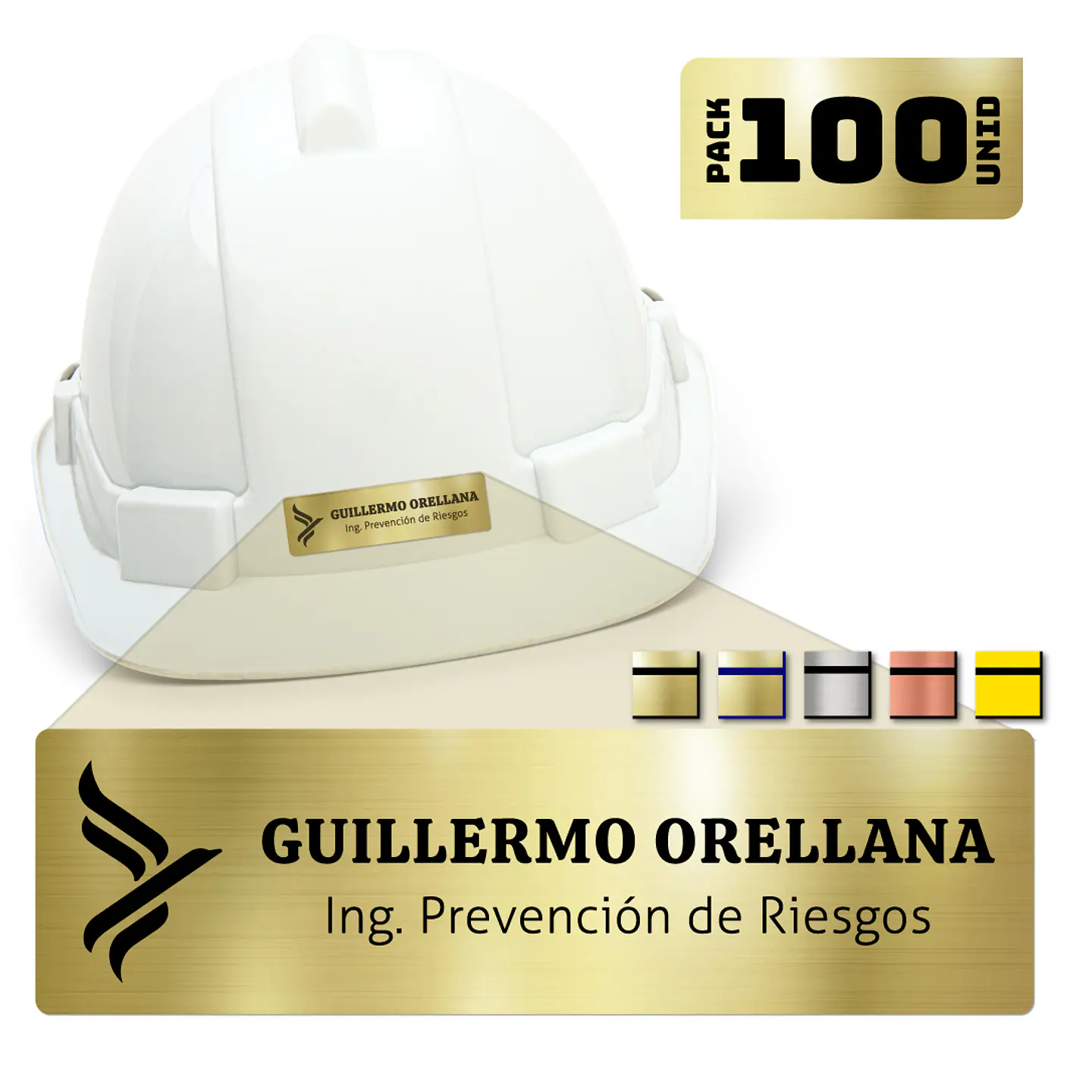 Pack 100 Placa Identificación Casco Plus S, 7x2,5cm, Vilti® 1