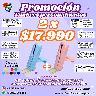 Promoción 2 timbres personalizados de bolsillo, modelo 412, 