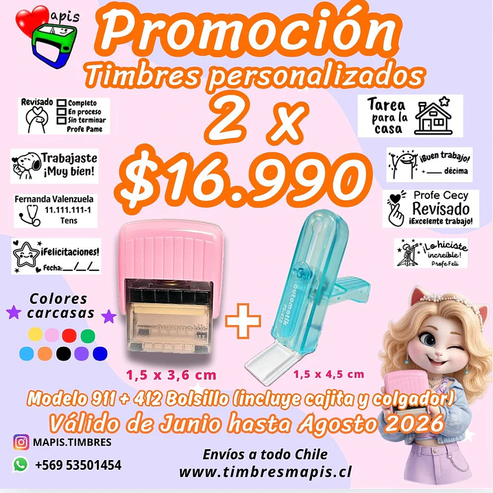 Promoción 2 timbes personalizados - modelo escritorio 911 y modelo bolsillo 412 1