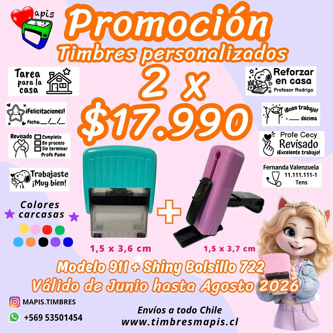 Promoción 2 timbes personalizados - modelo escritorio 911 y modelo bolsillo S-722 1