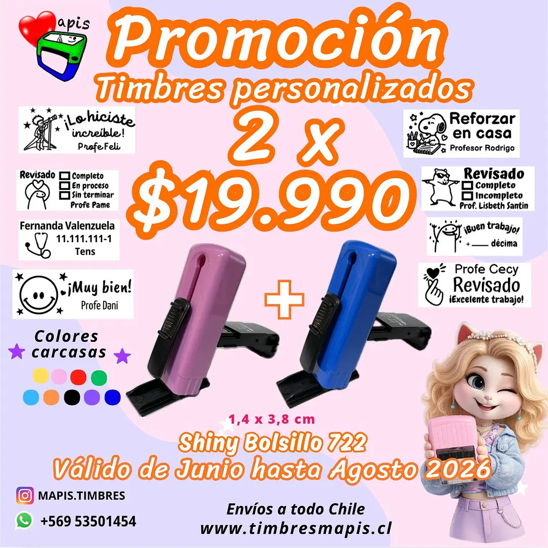 Promoción 2 timbres personalizados de bolsillo modelo S-722 marca Shiny 1
