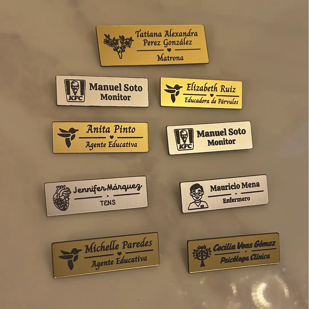 Piochas corporativas personalizadas 6x2 cm (Dorado, Plateado, Bronce) 1