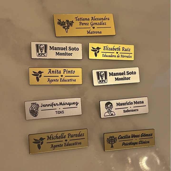 Piochas corporativas personalizadas 6x2 cm (Dorado, Plateado, Bronce) 1
