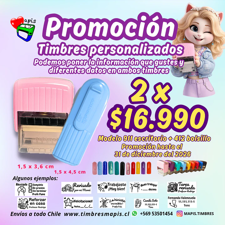 Promoción 2 timbes personalizados - modelo escritorio 911 y modelo bolsillo 412 1