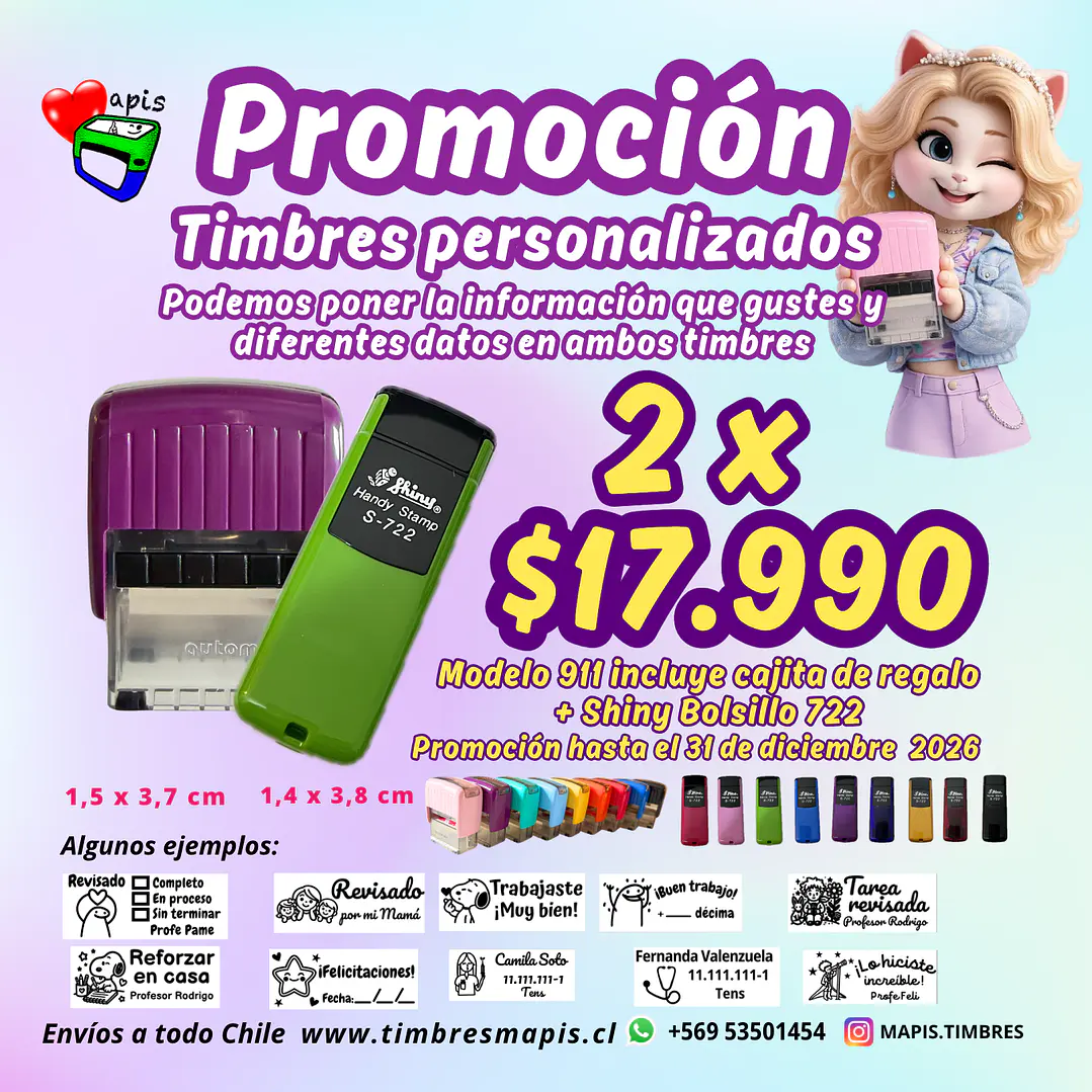 Promoción 2 timbes personalizados - modelo escritorio 911 y modelo bolsillo S-722 1