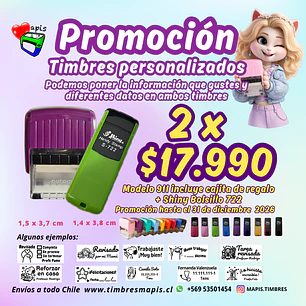 Promoción 2 timbes personalizados - modelo escritorio 911 y modelo bolsillo S-722